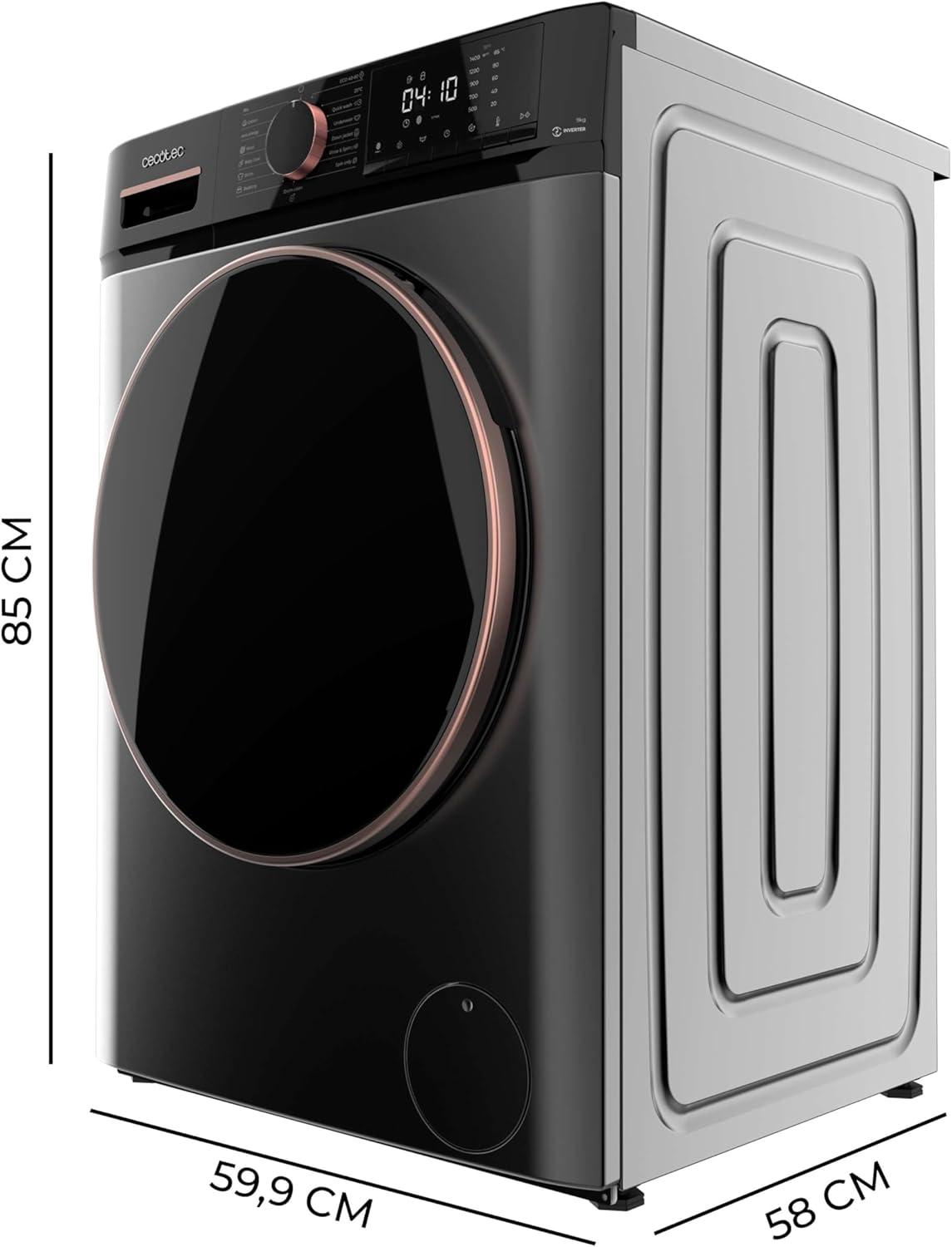 Cecotec Lave-linge 8 kg Bolero DressCode 8610 Inverter Steel A. Chargement Frontal, 1400 RPM, SteamMax, Motor Inverter Plus, 15 Programmes, OnSmart, Stop&Go, DrrumClean, Caoutchouc Antibactérien