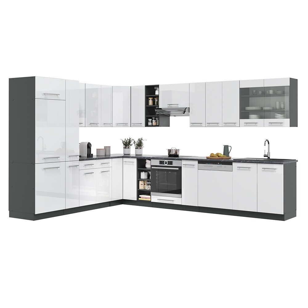Vicco Eckküche Fame-LINE Küchenzeile Küche 257x347 cm Weiß Hochglanz