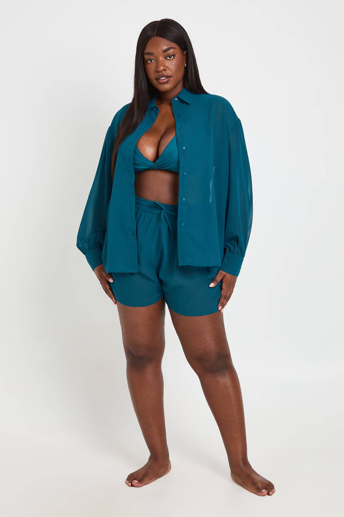 boohoo Short De Plage En Mousseline Grande Taille