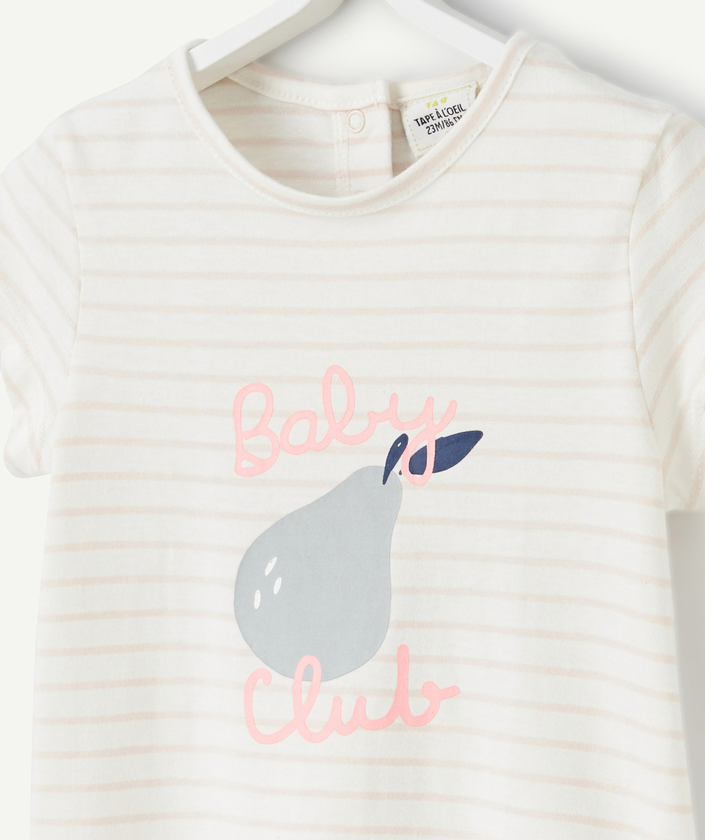 T-SHIRT BÉBÉ FILLE EN COTON BIOLOGIQUE RAYÉ ROSE ET BLANC