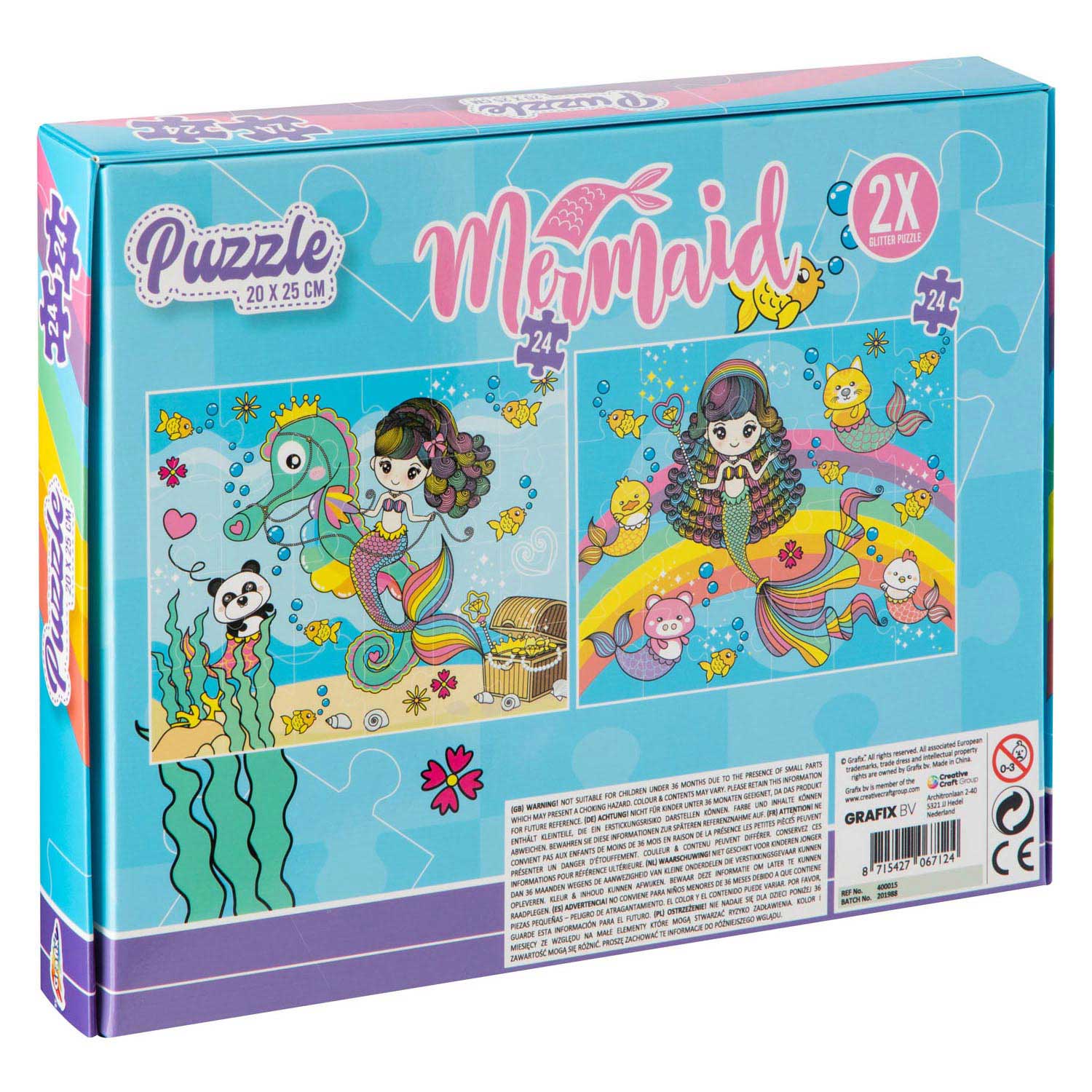 Glitterpuzzel Set Zeemeermin, 2x24st.