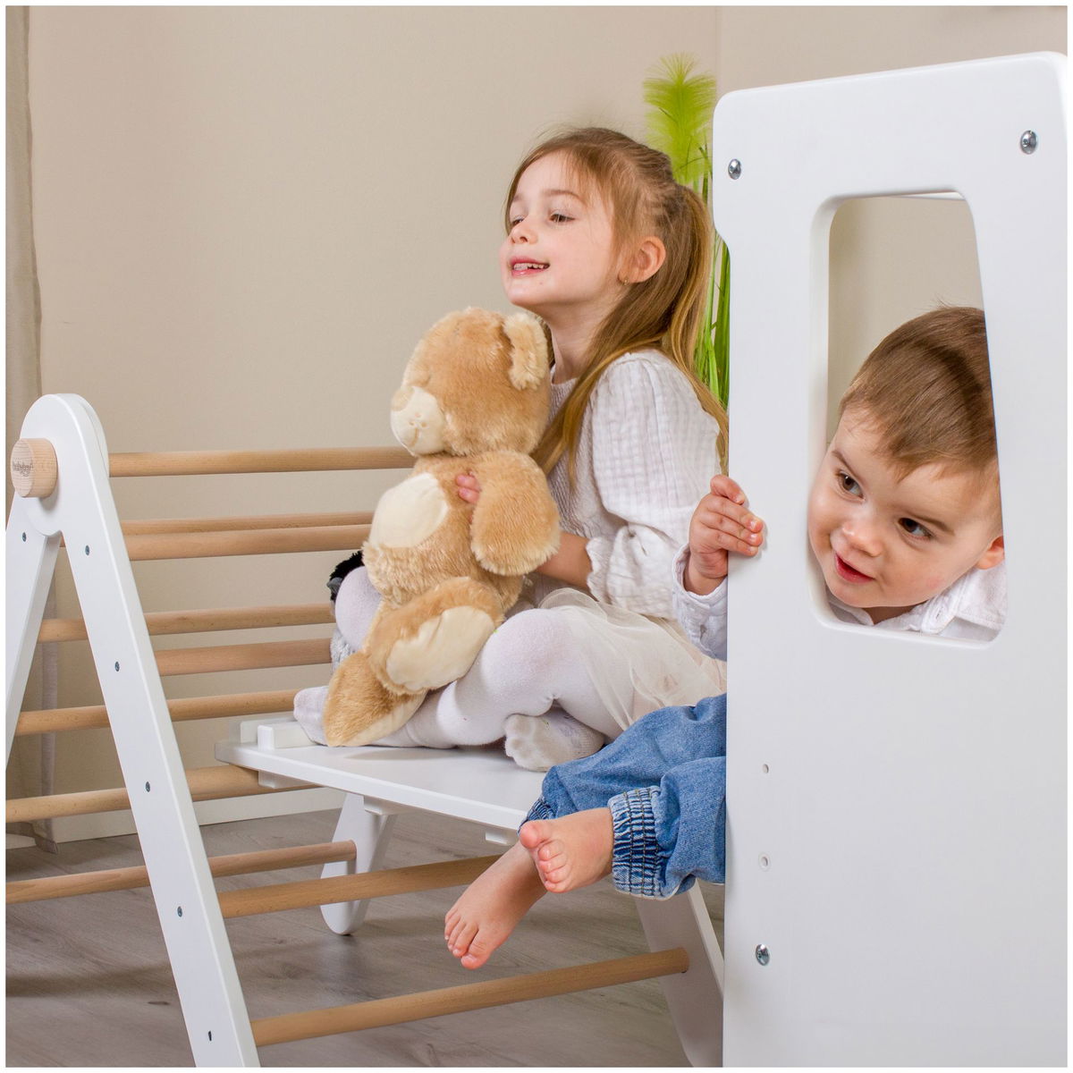 babybaybabybay   Kletterleiter und Rutsche Littlefoot 2in1 natur lackiert