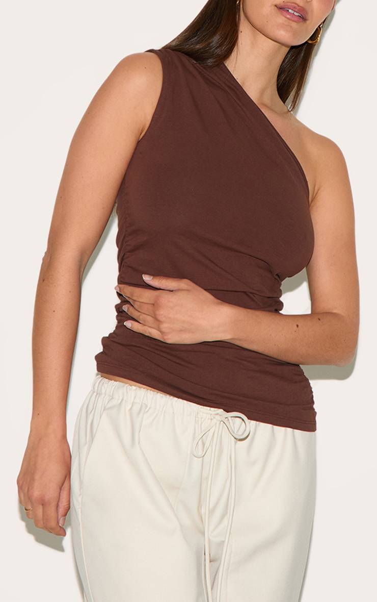 Chocolat Top Long Sans Manches Froncé Asymétrique