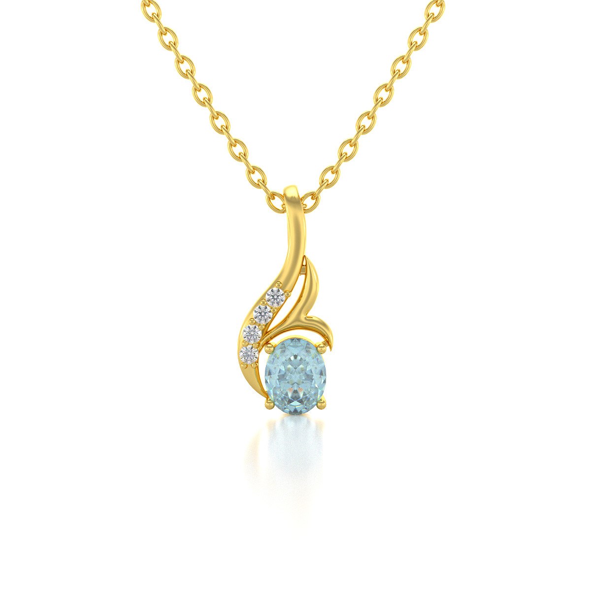 Collier Pendentif ADEN Or 585 Jaune Aigue-Marine et Diamants Chaine Or 585 incluse 0.75grs