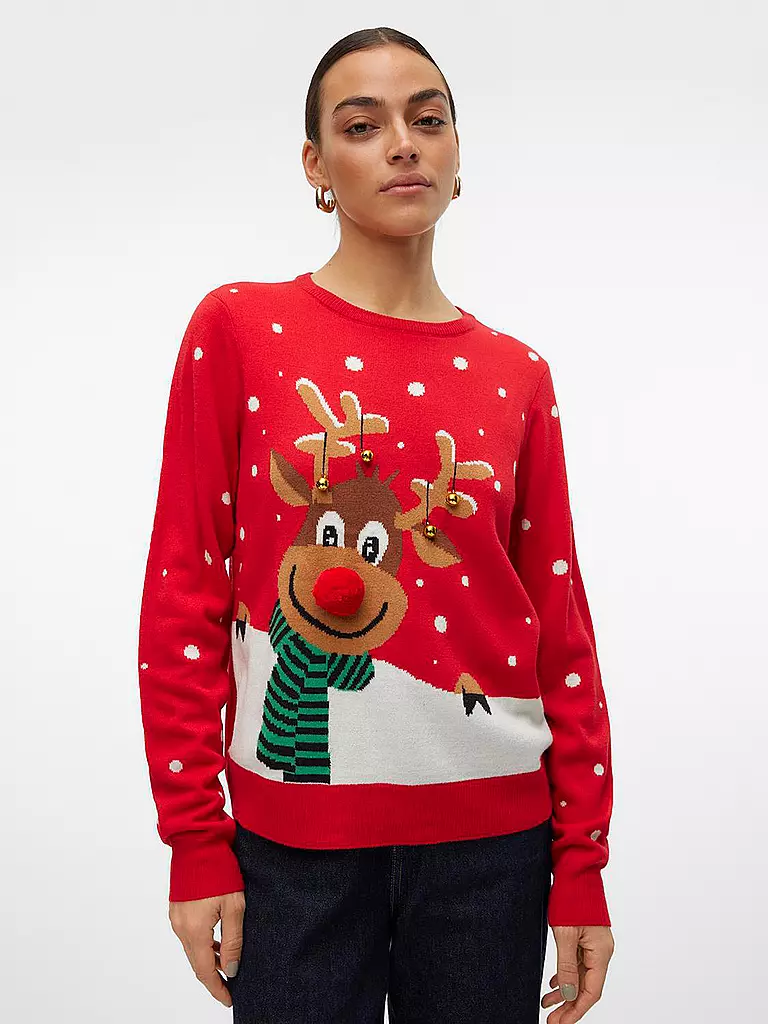 VERO MODA Pullover  VMSNOWY DEER rot