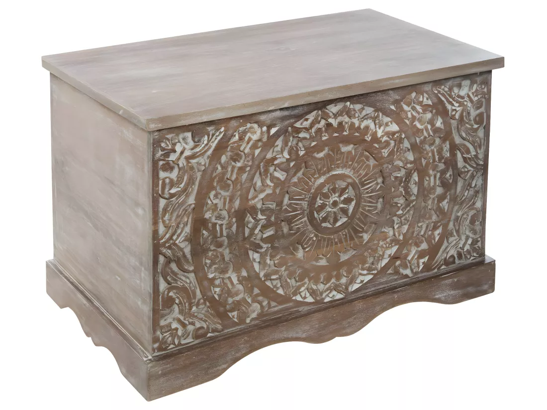 Coffre de rangement en Bois de Manguier Sculpté