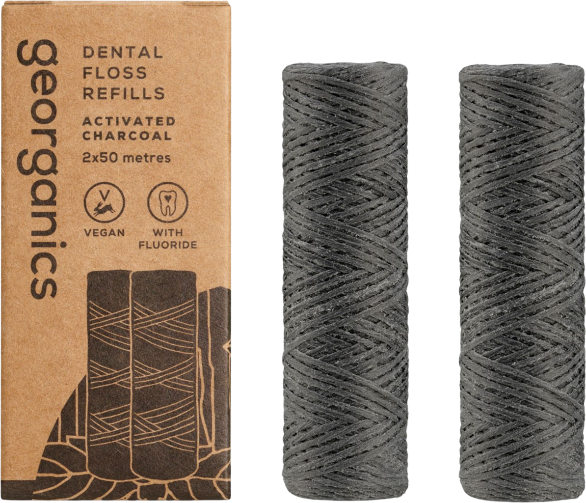 georganics  Dental Floss Activated Charcoal, 100 m Refill
