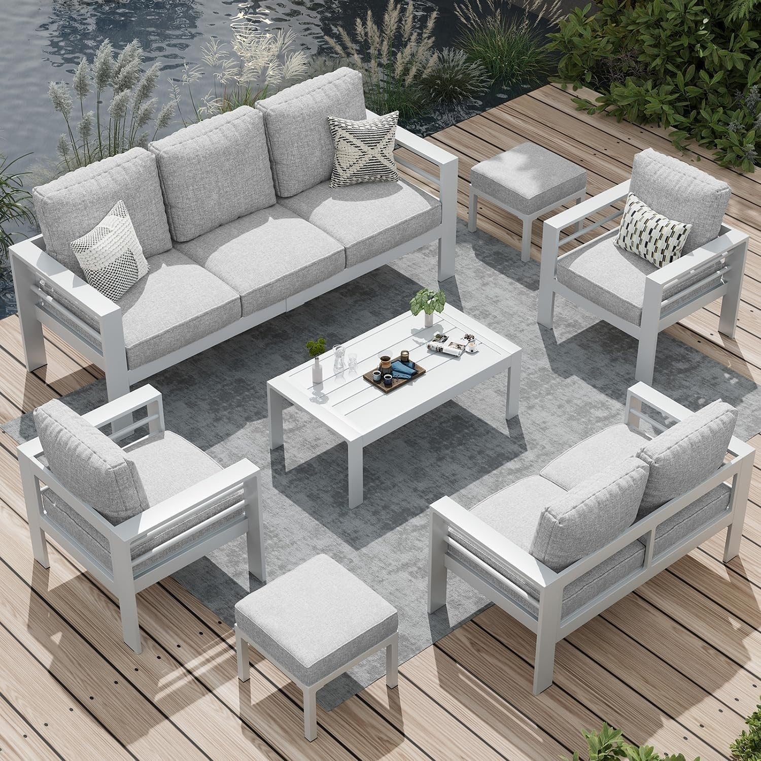 AECOJOY 7 Pieces Aluminum Patio Furniture Set Outdoor Conversation Set