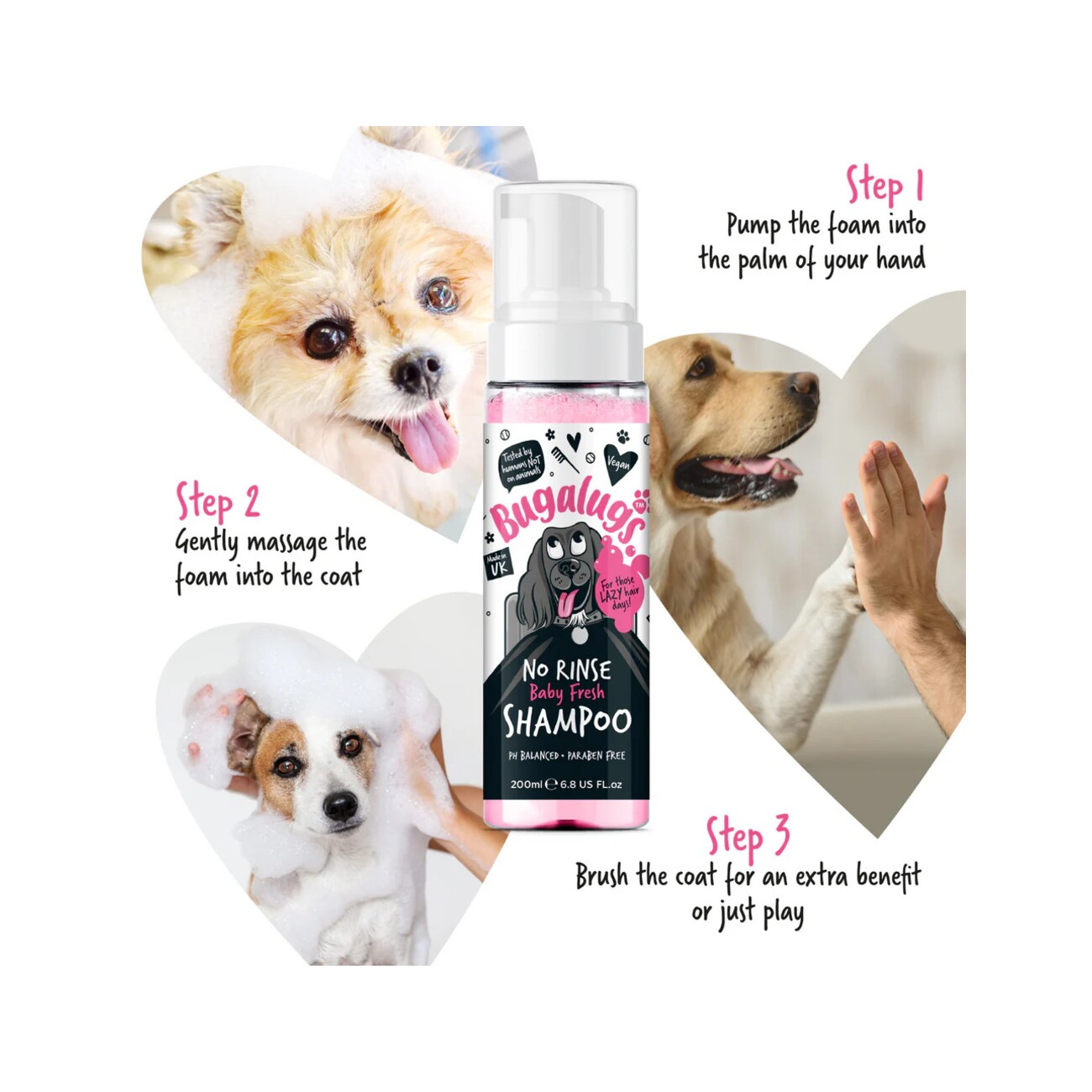 Bugalugs No-Rinse Baby Fresh Shampoo – Sanftes, Rückfettendes Pflegeshampoo für Hunde & Katzen | Wasserlose Fellpflege