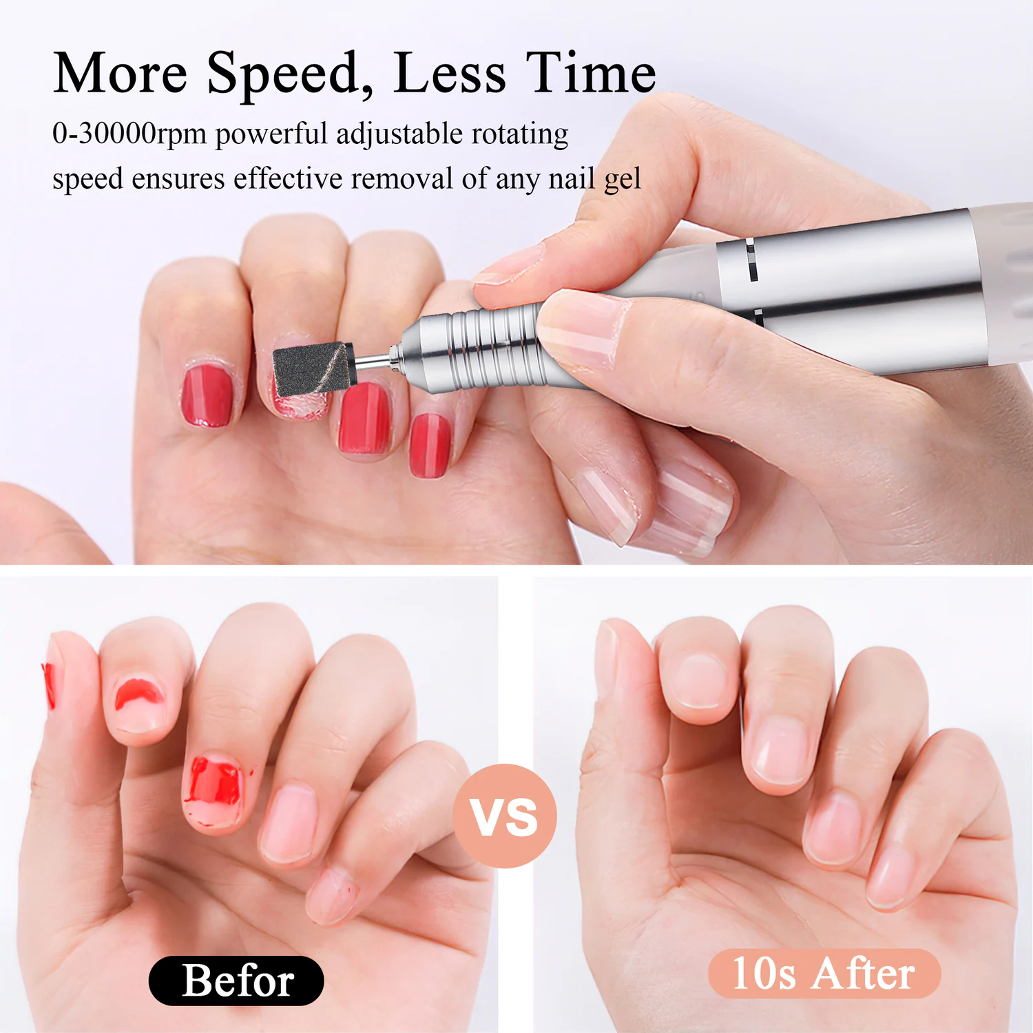 JCMASTER® JCM-EUK6 Nagelfräser - Deutsche Marke - Gelnägel & Acrylnägel Profi Set Elektrisch, Fußpflegegerät, Kunstnägel, Stufenlose Regulierung Touchbedienung, inkl 4x Bits