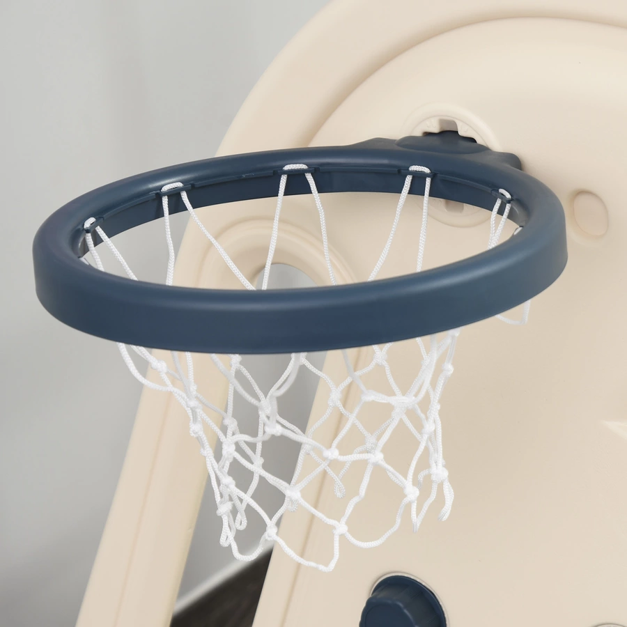 HOMCOM 3-in-1-Kinderrutsche mit Schaukel und Basketballkorb weiß, blau, grau