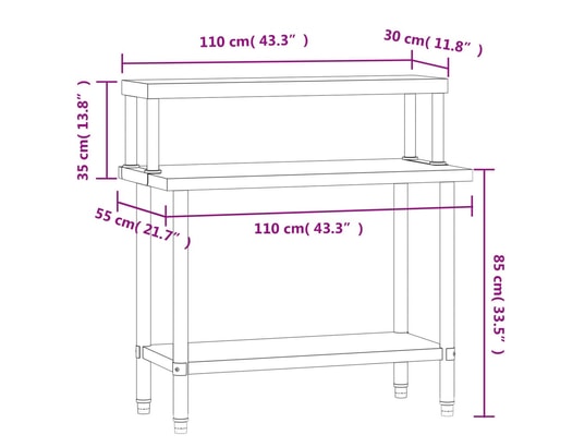 VIDAXL - Mobilier de cuisine Table de travail de cuisine avec étagère 110x55x120 cm inox