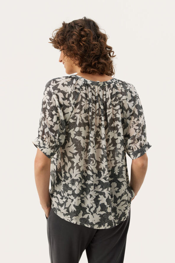 Part Two PopsyPW BL Black stitch leaf print