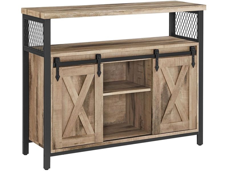 VASAGLE Kommode 100 x 80 cm, Braun/Schwarz Aufbewahrungsschrank mit Schiebetüren