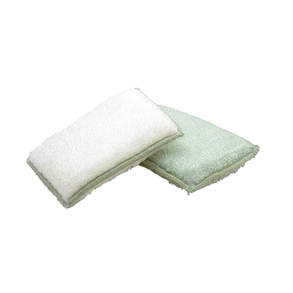 Set 2 éponges fibre de bambou lavables vert et blanc Point Virgule