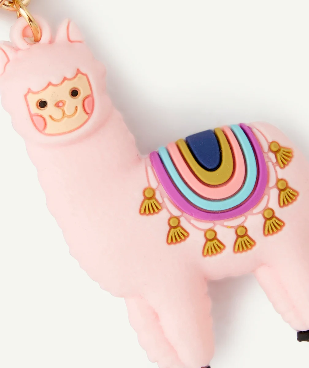 PORTE-CLÉS FILLE AVEC LAMA ET COEUR ROSE