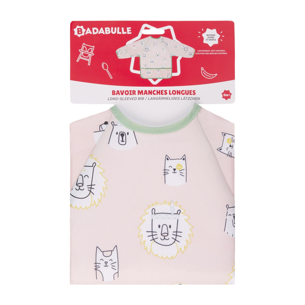 BAVOIR MANCHES LONGUES ROSE LION CHAT OURS