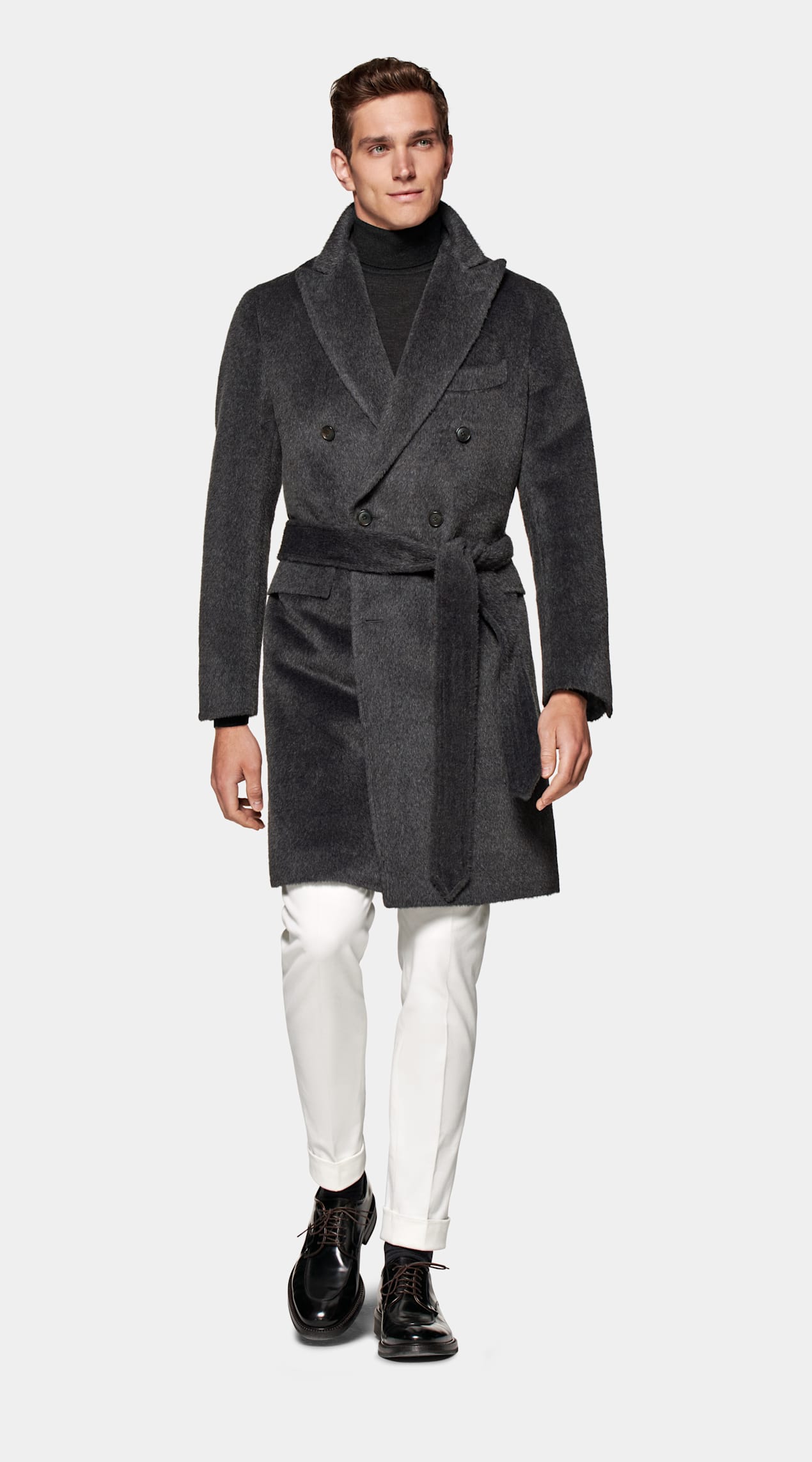 Manteau ceinturé gris foncé