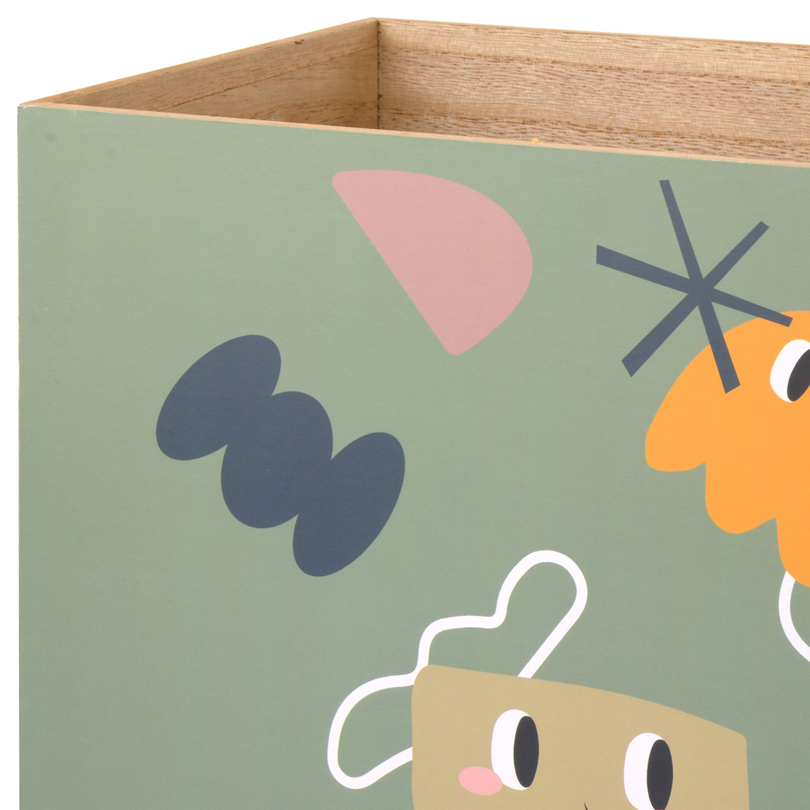 Holzbox mit Rollen grün / natur