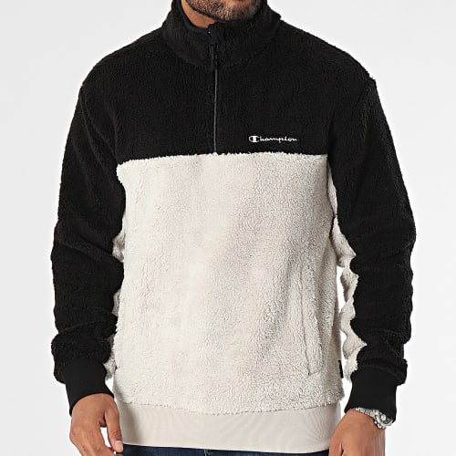 Sweat Fourrure Col Montant Zippé 219442 Beige Noir