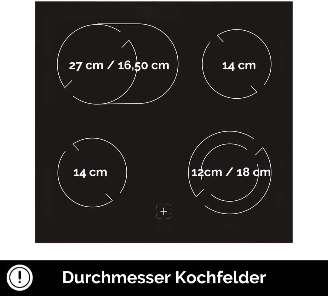 PKM Einbauherset BIC4-2KB GKU IX2 | Glaskeramik-Kochfeld |mit 4 Kochzonen | 2-Kreis und Bräterzone | 5 Backofenfunktionen | 54 Liter Garraum