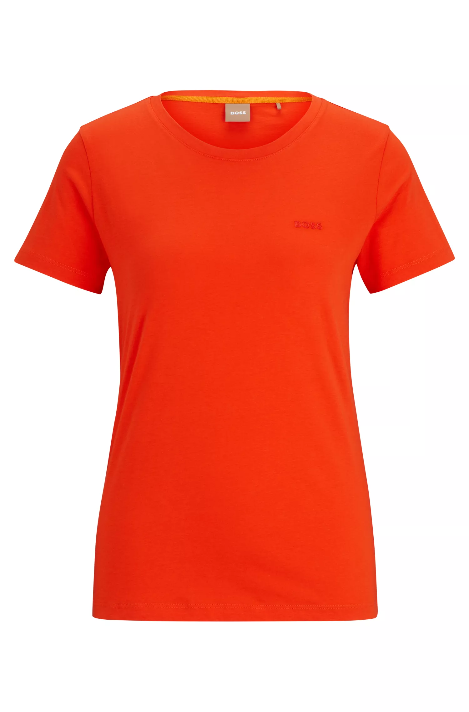 Camiseta BOSS preta de algodão orgânico com modelagem slim e logo em tom sobre tom.