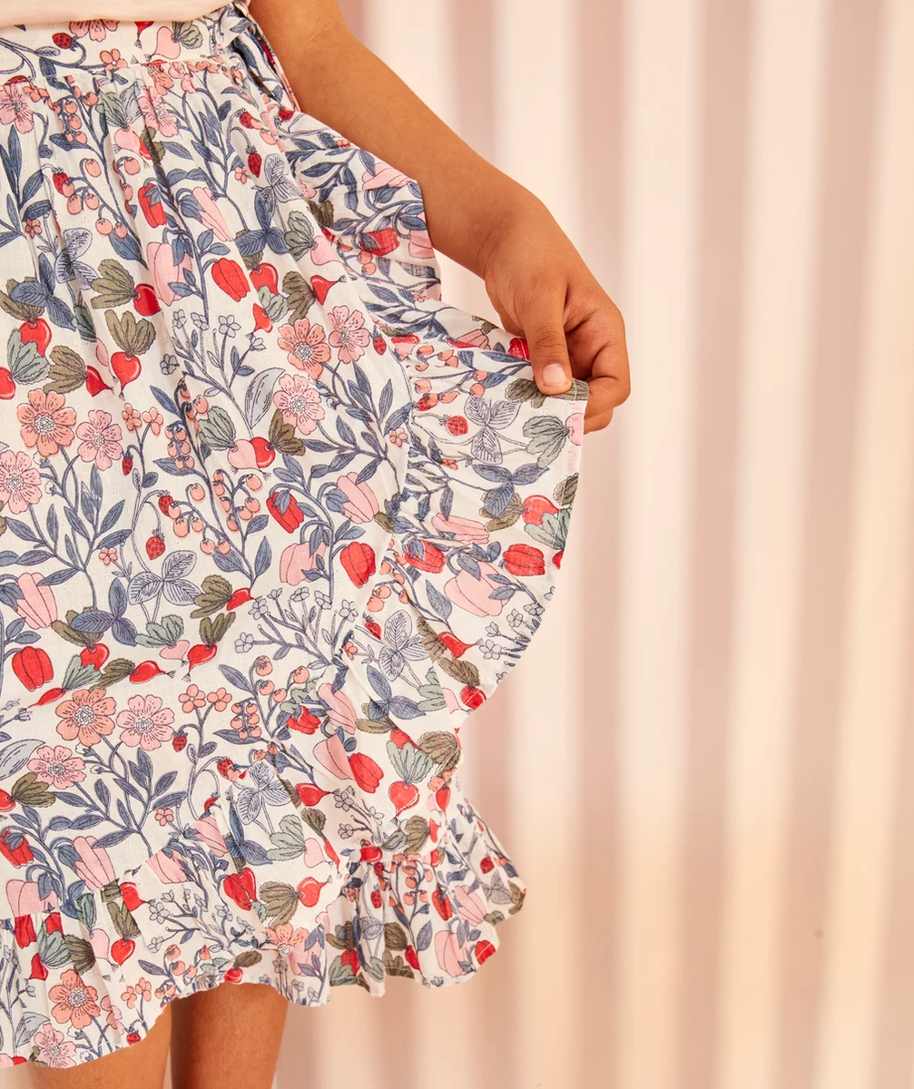 JUPE FILLE À VOLANTS EN COTON IMPRIMÉ FLEURI