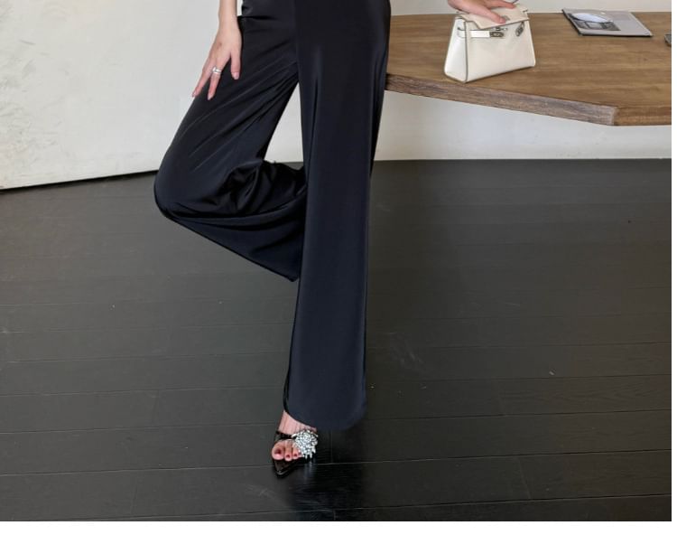 Aurora - Halternek Effen Jumpsuit met Wijde Pijpen