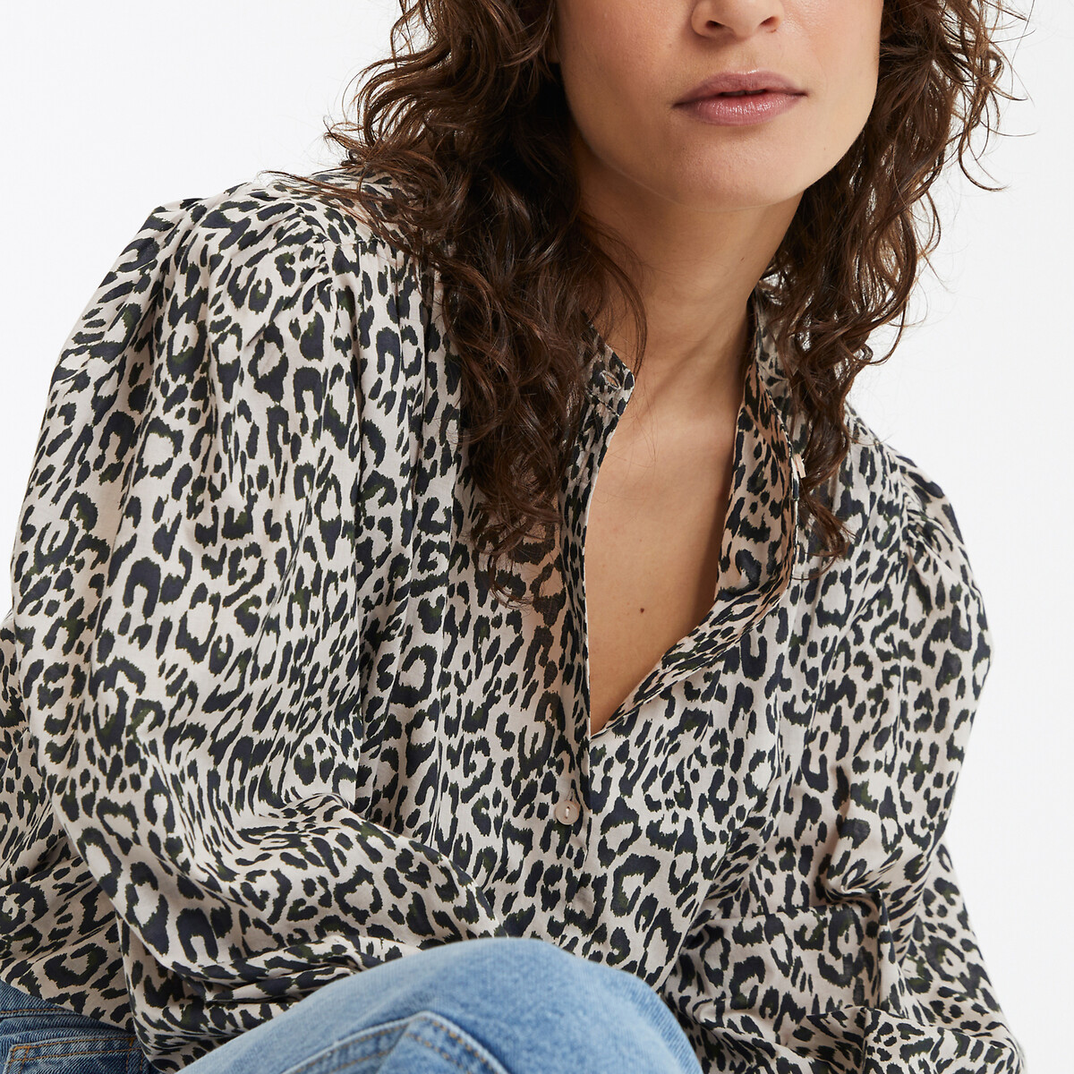 COLEÇÃO LA REDOUTE<br>Blusa oversized com estampa animal e gola mandarim