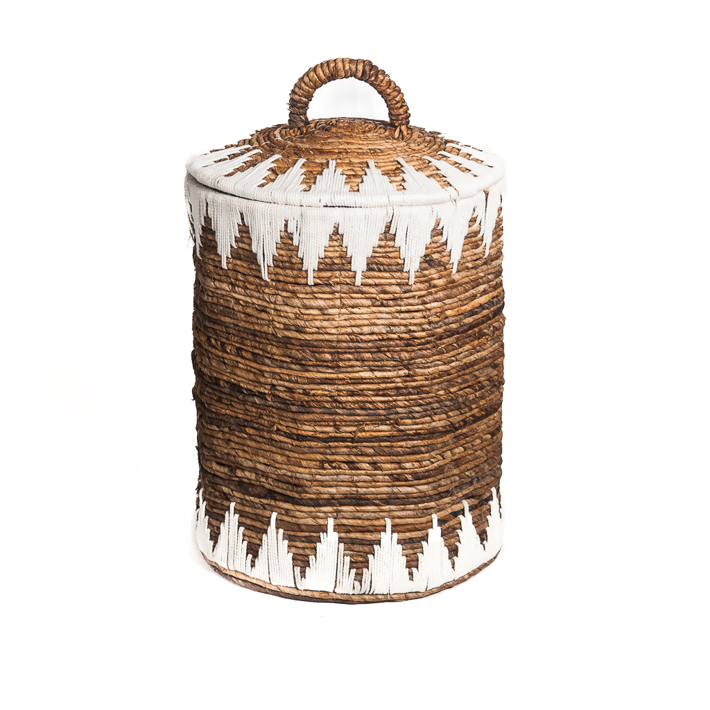 Mand Sekitar naturel/wit van waterhyacint gewoven met touw large
