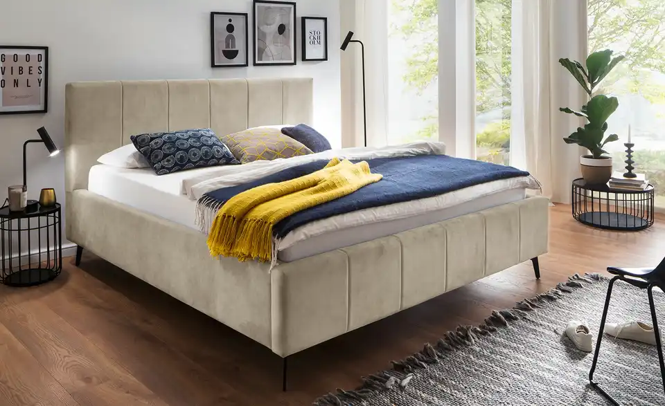 Polsterbett Lizzano Beige 160 cm mit Federholzrahmen