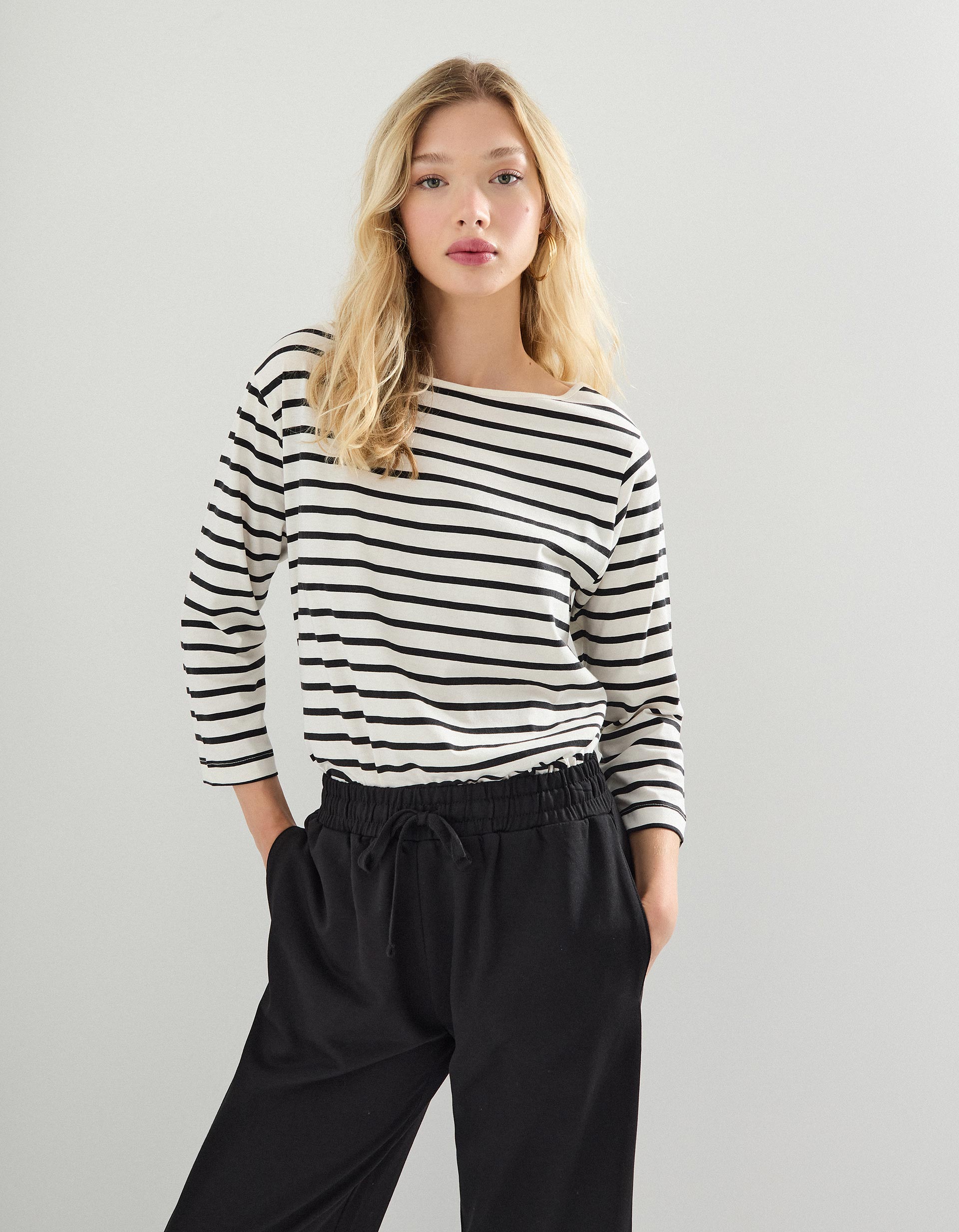 Camisola Riscas, Mulher, Azul Escuro