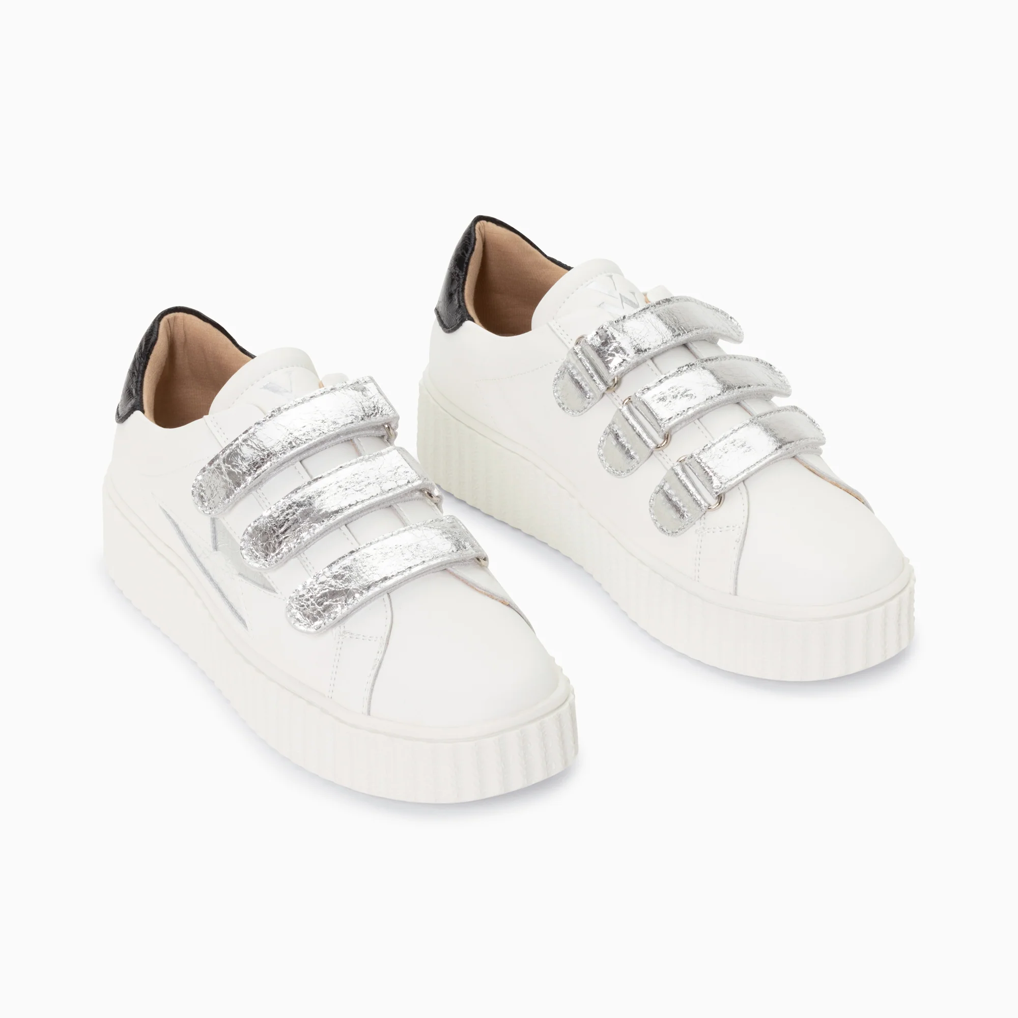 Sneakers-Baskets éclair Marilou blanc et argent à scratchs
