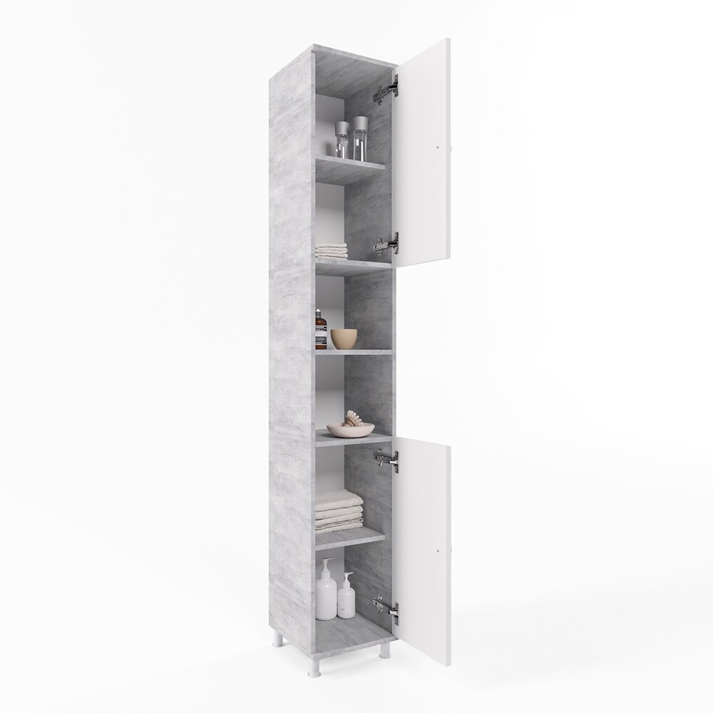 VICCO Badschrank FYNN Weiß / Grau Beton - Badezimmerschrank Hochschrank Badregal