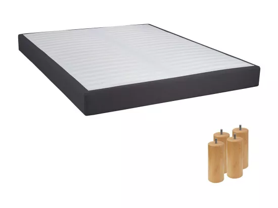 TAPIKIT - Sommier Tapissier Démontable 2x20 Lattes 140x190cm Anthracite + Pieds Bois 15cm