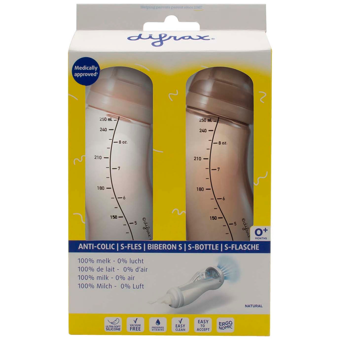 Difrax 2pck s-fles 250ml beige
