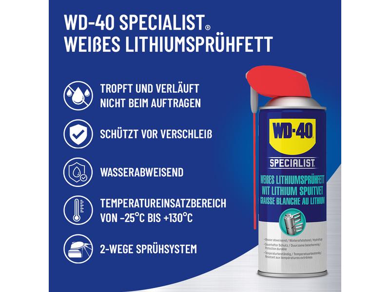 WD-40 Lithiumsprühfett SPECIALIST Smart Straw 400 ml Weisses Hochleistungs-Lithiumsprühfett