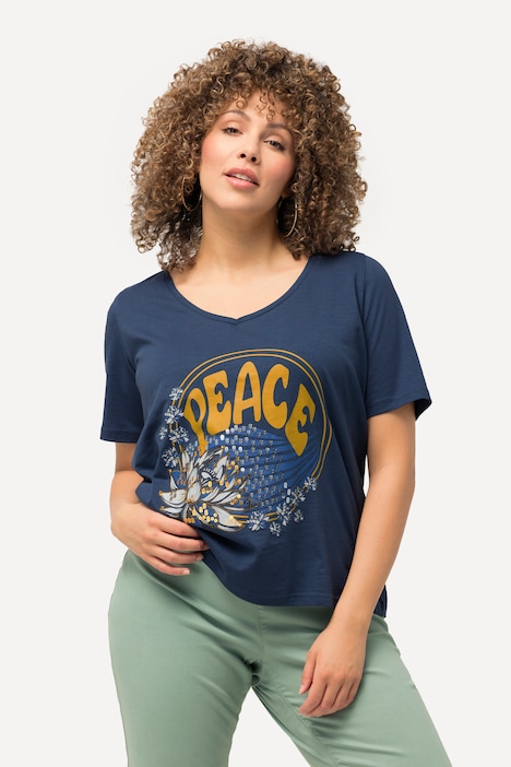 T-Shirt, Pailletten, Classic, V-Ausschnitt, Halbarm