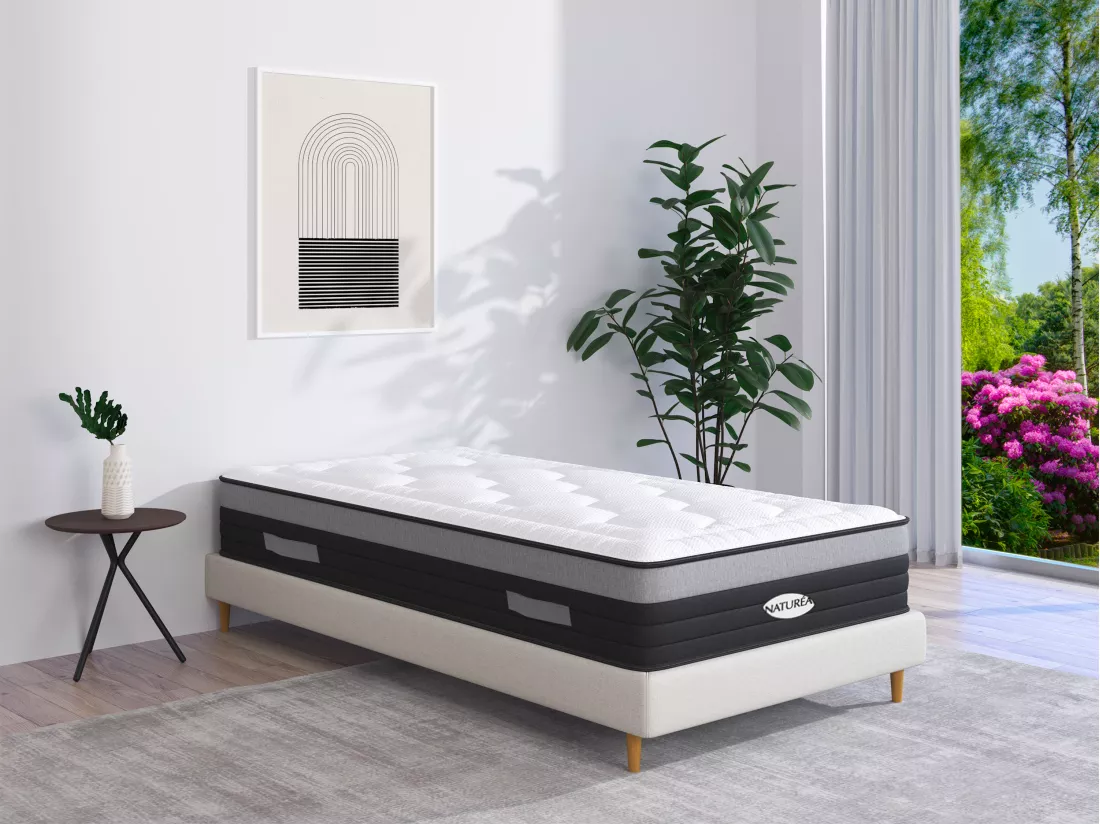 Matelas 90 x 200 cm hybride ressorts ensachés 7 zones et mémoire de forme ép.25cm - AMARANTE de NATUREA