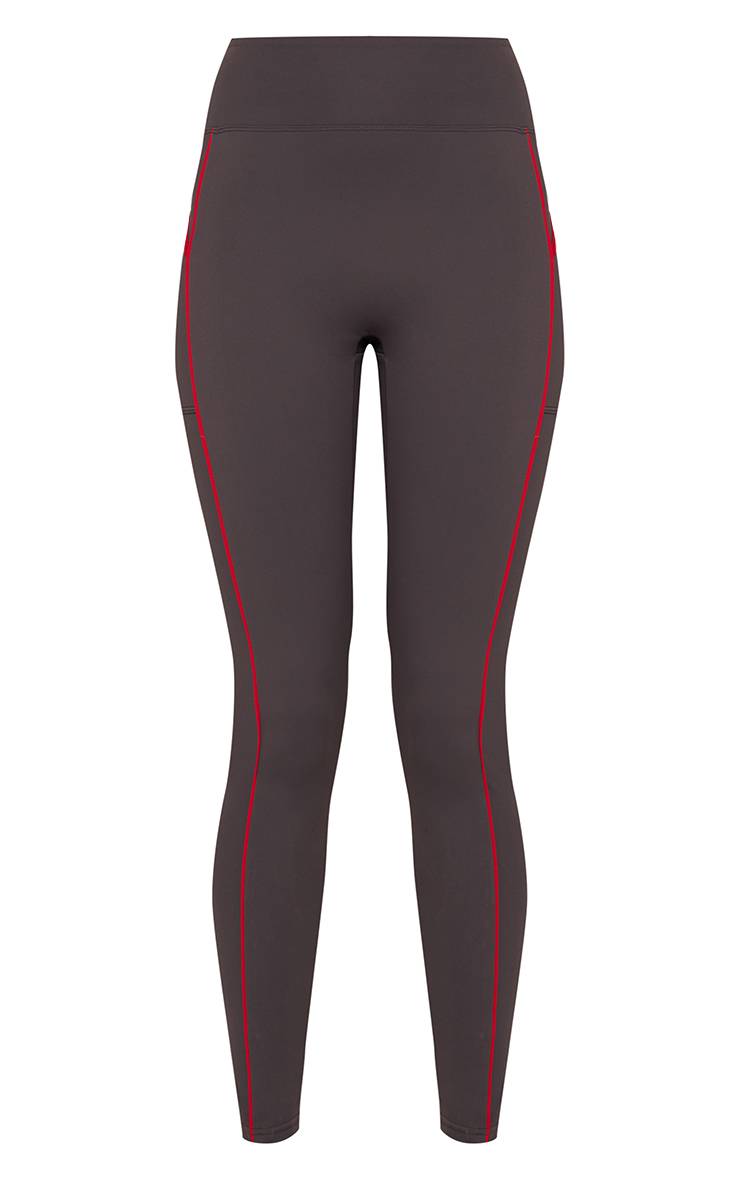 Charbon Legging De Sport À Coutures Contrastées Et Poche Frontale