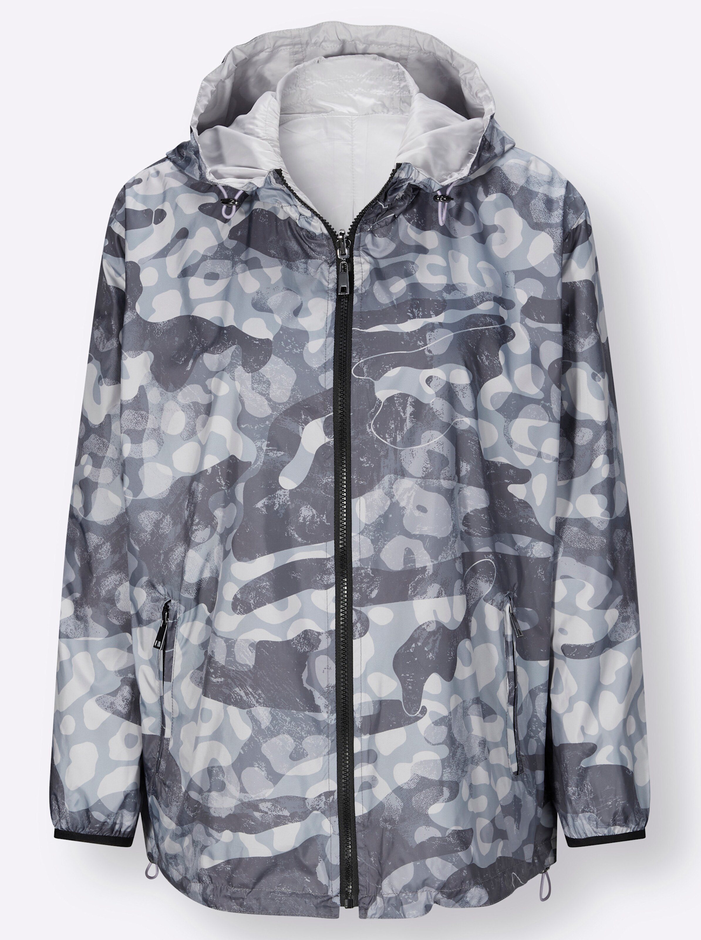 Wendejacke in grau-schwarz-bedruckt