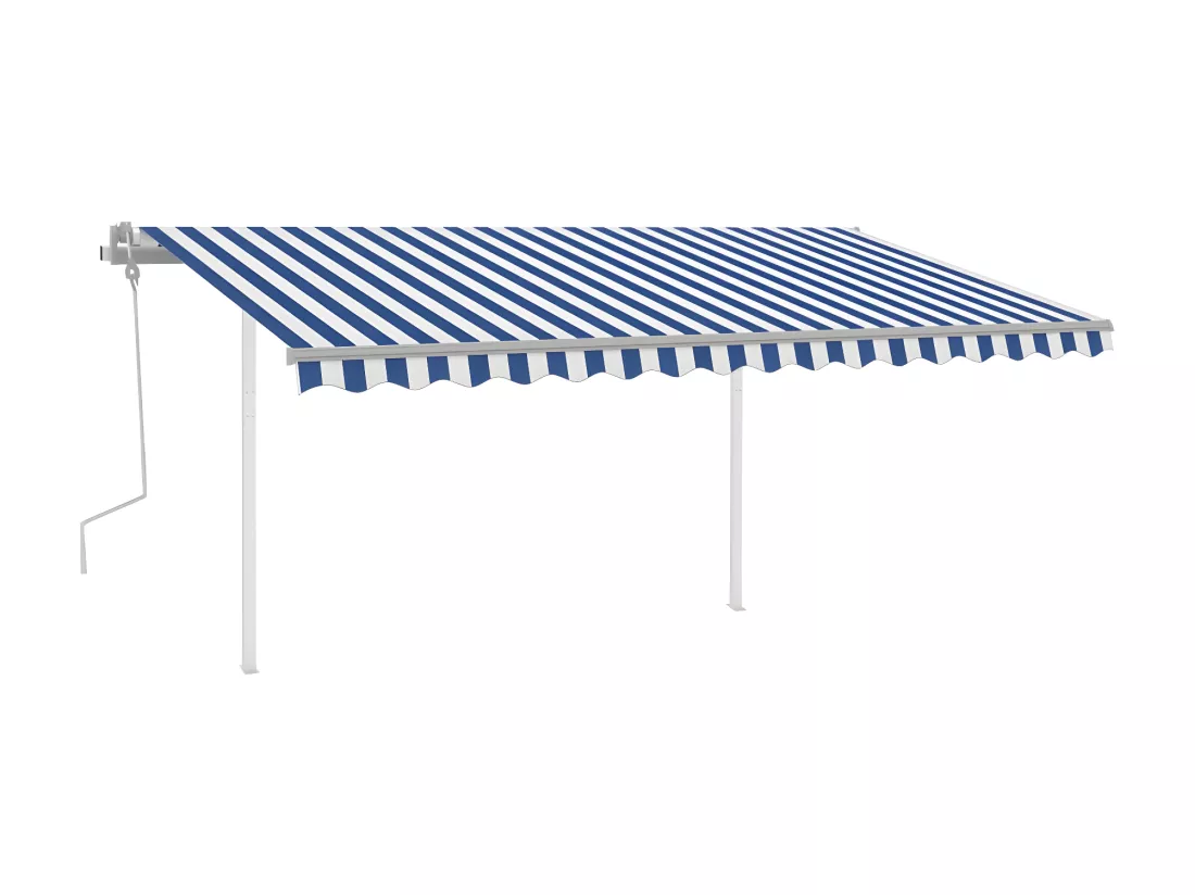 Auventanuel rétractable avec poteaux 4,5x3,5 Bleu et blanc