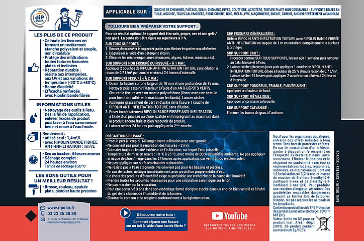 Revêtement anti-infiltration toiture extérieur blanc Ripolin 0,75L