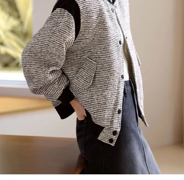 malabar - Tweed-honkbaljack met paneel en knopen