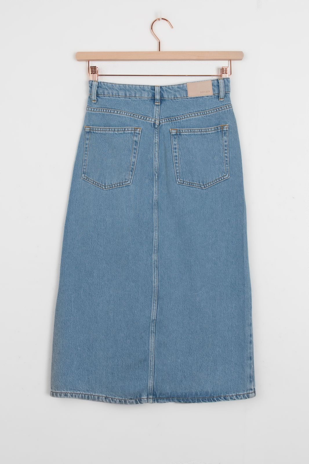 Midi denim rok met split
