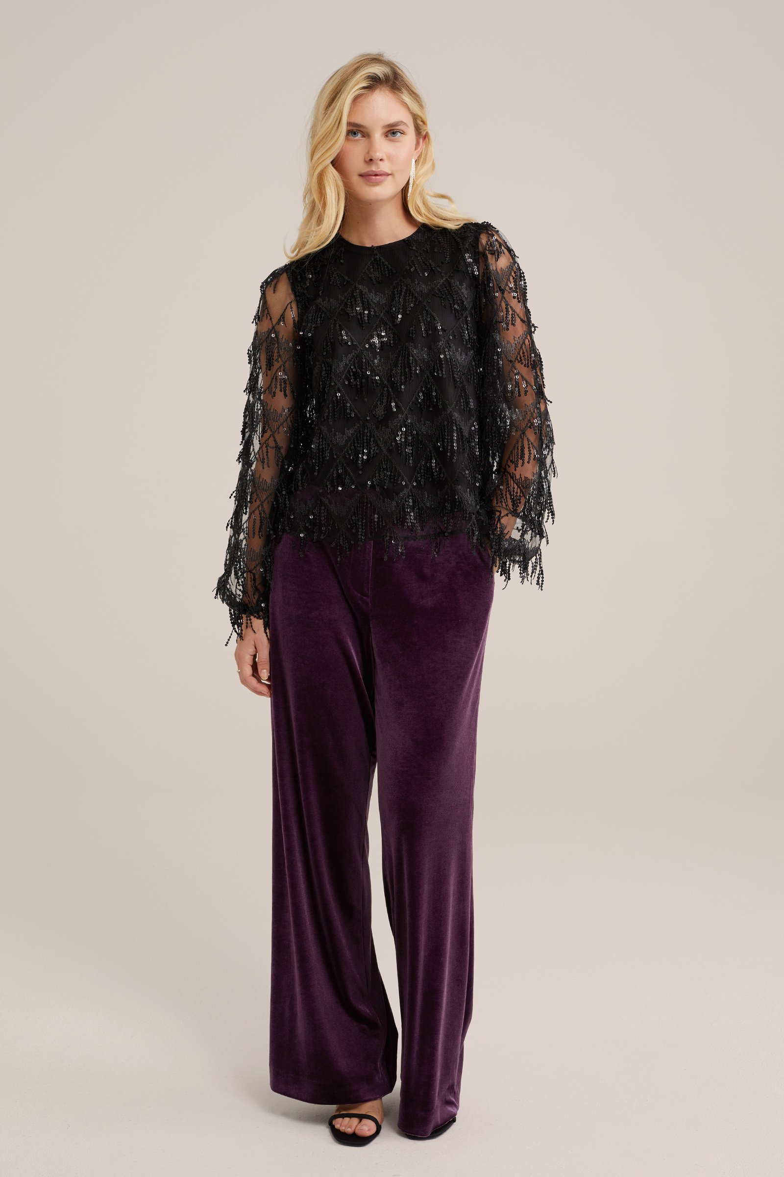blouse met pailletten WE Fashion Zwart