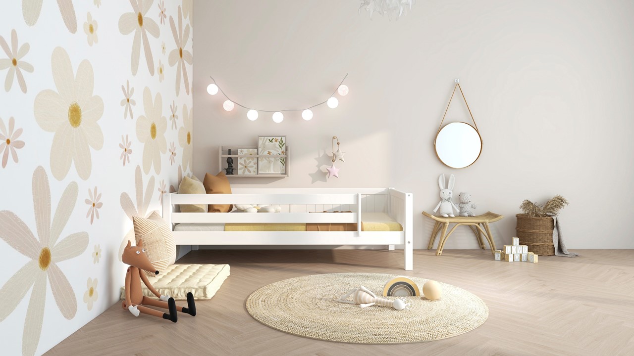 Bedbank Puck met paneel en uitvalbeveiliging wit