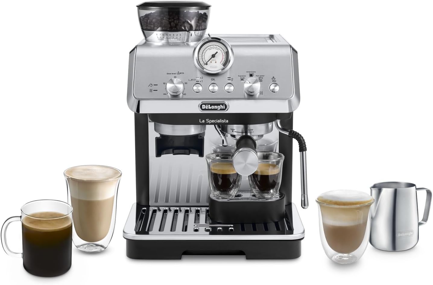 De'Longhi La Specialista Arte EC9155.MB Siebträgermaschine, Espressomaschine mit Mahlwerk, 8 Mahlgrade, 15 Bar, 3 Temperaturen, Milchschaumdüse, 1300 W, 1,5 l Tank, Edelstahl/Schwarz inkl. Barista-Kit