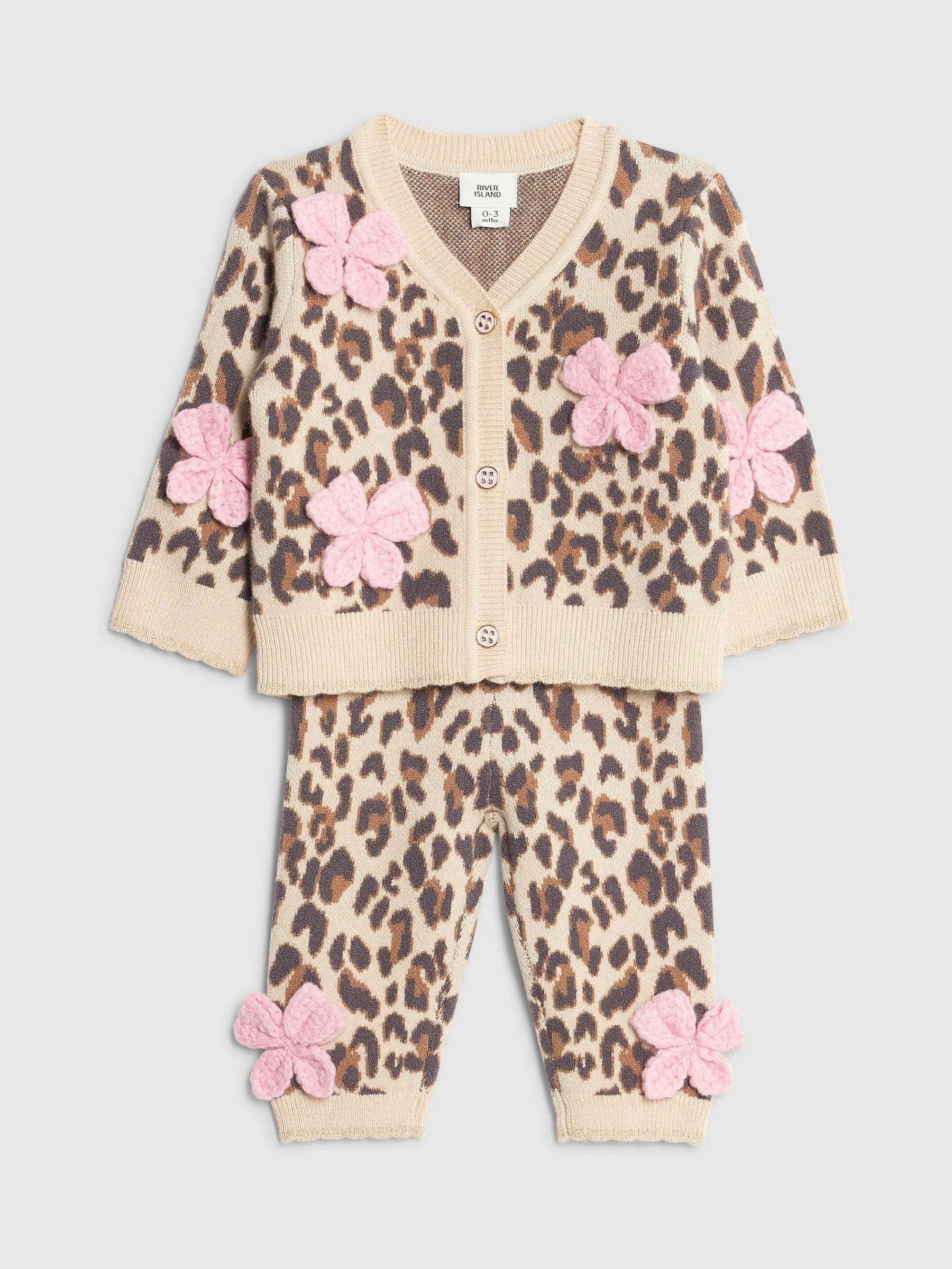 River Island Leopard Bow Cardigan and Leggings Set