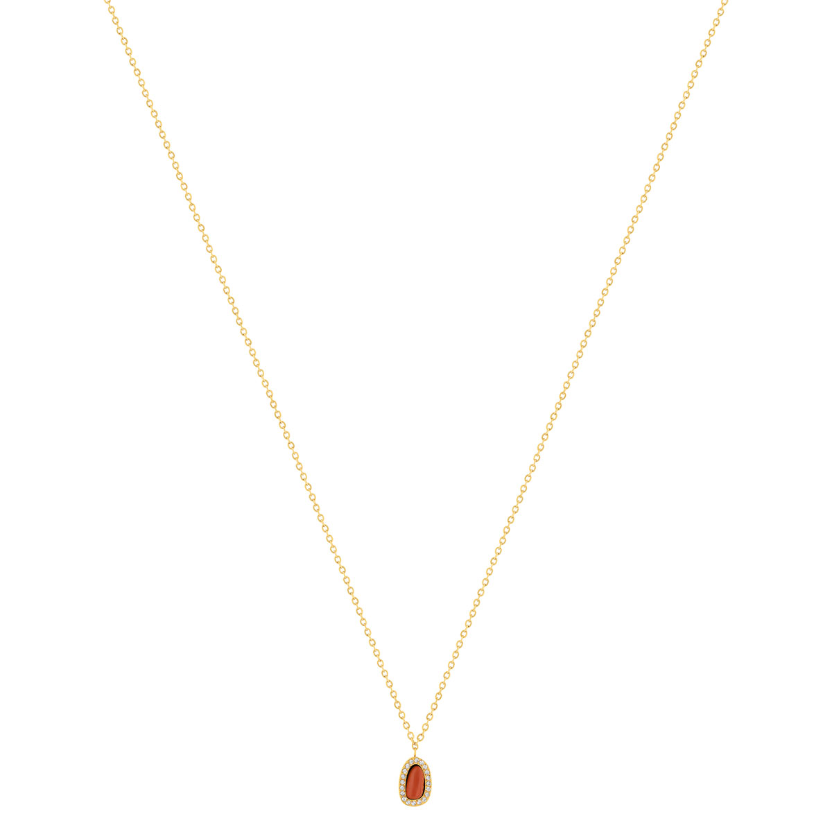 Collier acier doré aventurine orange et zirconias 45 cm